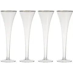 JUST HOME COLLECTION - Set de 4 Copas Champaña de Vidrio 200ml 8.5cm Transparente con Borde Dorado