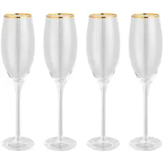 JUST HOME COLLECTION - Set de 4 Copas Flauta de Vidrio para Champaña 4.8cm 200ml Transparente con Borde Dorado