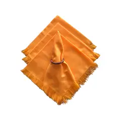 SILVIA LONDONO TEXTILES - Servilleta Flecos Naranja X4 Unidades Tela Hecho A Mano