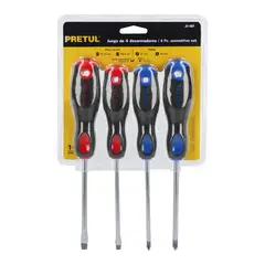 PRETUL - Juego de 4 Destornilladores Mango Comfort Grip