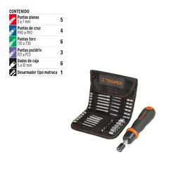TRUPER - Destornillador Tipo Ratchet con 18 Puntas 6 Copas