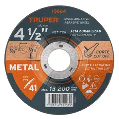TRUPER - Disco Corte Metal Uso General Espesor 2 Mm 4.1/2