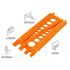 TRUPER - Regla Calibradora de Tuercas y Tornillos 22 cm