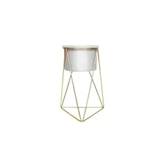RENOVEMOS - Base Con Patas Para Matera Metal Piramidal 10x15cm Dorado Y Blanco