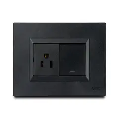 OLIVETO - Interruptor Sencillo + Toma Doble P/T Plura Negro