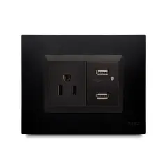OLIVETO - Mixto Tomacorrie 2P+E+Toma Usb Negro Plura Veto