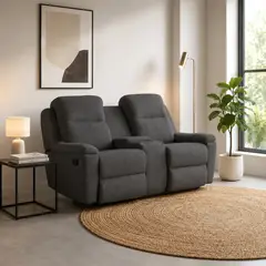 ELITE LIVING - Sofá Reclinable + Consola Marsella Tela 80X180X100 Gris Plomo