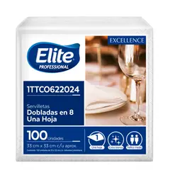 ELITE - Servilletas Doblada En 8 De 33cm Hoja Sencilla Blanca De 100 Unidades
