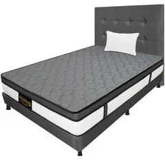 DORMILANDIA - Combo Colchón Dublin Gris Sencillo 100x190cm + Base Entera + Cabecero + Almohada