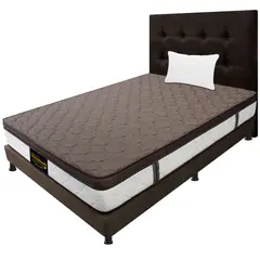 DORMILANDIA - Combo Colchón Dublin Café Sencillo 100x190cm + Base Entera + Cabecero + Almohada