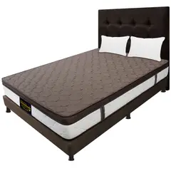 DORMILANDIA - Combo Colchón Dublin Café Doble 140x190cm + Base Entera + Cabecero + Almohada