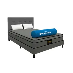 DORMILANDIA - Combo Colchón Enrollado Dublin Gris Doble 140x190cm + Base Entera + Cabecero + Almohada
