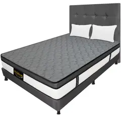 DORMILANDIA - Combo Colchón Dublin Gris Doble 140x190cm + Base Entera + Cabecero + Almohada