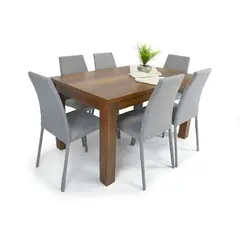 HOGAR VENECIA - Comedor 6 Puestos Merida Caramelo + Venecia Tela Plata