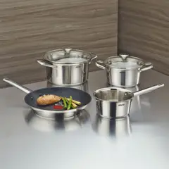 IMUSA - Juego de Ollas / Batería de Cocina 6 Piezas Talent en Acero Inoxidable con Sartén Antiadherente