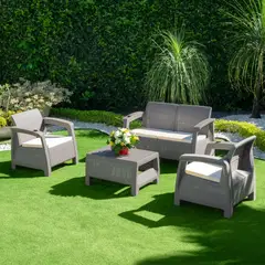 MQ - Juego De Terraza Sala Exterior Polipropileno 4 Piezas Ferrara Taupe
