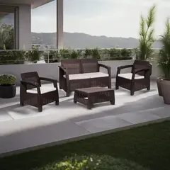 MQ - Juego De Terraza Sala Exterior Polipropileno 4 Piezas Ferrara Wengue