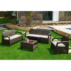 MQ - Juego De Terraza Sala Exterior Polipropileno 4 Piezas Ferrara Premium Wengue