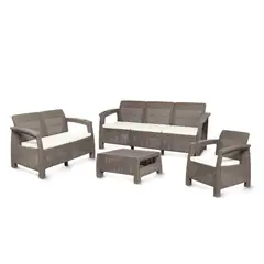 MQ - Juego de Terraza Sala Exterior Polipropileno 4 Piezas Ferrara Premium Wengue