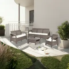 MQ - Juego De Terraza Sala Exterior Polipropileno 4 Piezas Ferrara Premium Taupe