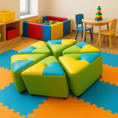 undefined - Juego de Puff Atrio para Niños 80x80x30 Verde Multicolor