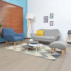 HOGAR VENECIA - Juego de Sala Cannes Sofá Plata + Poltrona Indigo + Mesa de Centro 201x269x85