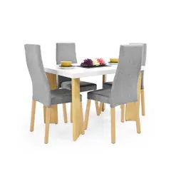 HOGAR VENECIA - Comedor Sevilla 4 Puestos + Silla Cairo 78,5X120X80 Tela Plata