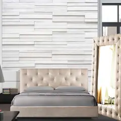 EKM DESIGN - Combo Perfect Colchón Doble + Espaldar + Base Cama + Espejo Capitoneado de Lujo Taupe