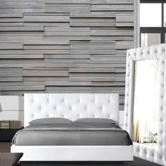 EKM DESIGN - Combo Perfect Colchón Doble + Espaldar + Base Cama + Espejo Capitoneado de Lujo Gris Plomo