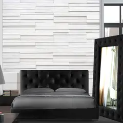 EKM DESIGN - Combo Perfect Colchón Doble + Espaldar + Base Cama + Espejo Capitoneado de Lujo Negro