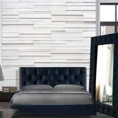 EKM DESIGN - Combo Perfect Colchón Doble + Espaldar + Base Cama + Espejo Capitoneado de Lujo Azul