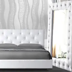 EKM DESIGN - Combo Perfect Colchón Doble + Espaldar + Base Cama + Espejo Capitoneado de Lujo Blanco Perla