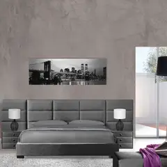 EKM DESIGN - Combo New York Colchón Queen + Espaldar + Base Cama + Mesa de Noche Gris Plomo