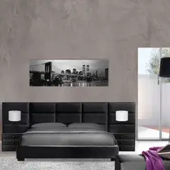 EKM DESIGN - Combo New York Colchón Queen + Espaldar + Base Cama + Mesa de Noche Negro Satinado