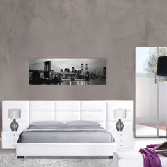 EKM DESIGN - Combo New York Colchón Queen + Espaldar + Base Cama + Mesa de Noche Blanco Perla
