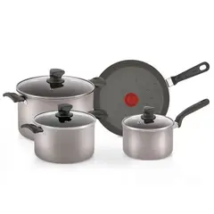 IMUSA - Juego de Ollas / Batería de Cocina en Aluminio 7 Piezas Antiadherente Triforce con Termoseñal Talent Gris