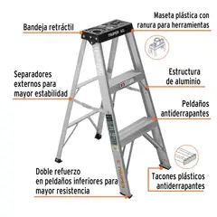 TRUPER - Escalera 0.9 m 2 P Tijera con Bandeja Aluminio 91 kg