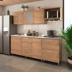 JUST HOME COLLECTION - Cocina Integral Milán 2.10 Metros Incluye Mesón Poceta Derecha Con 4 Fogones A Gas + Campana