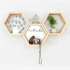 AREAS - Repisa Hexágono 35x31cm Hojas Blanco