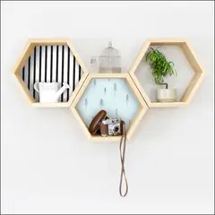 AREAS - Repisa Hexágono 35x31cm Pinos Azul