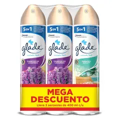 GLADE - Ambientador Aerosol 2 Lavanda + 1 Paraíso 3 x 400 ml