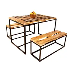 ESTILO RELAX - Comedor 4 Puestos Palet 120x80x75 Estibas/Acero