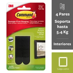 COMMAND - Tiras Para Colgar Cuadros, Medianas, Negras X 4 Unidades