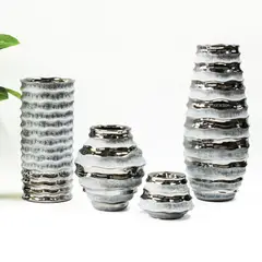 MARRES - Florero Ceramica Ondas Guinea 15.5 x 13.5 cm Plata