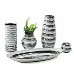 MARRES - Florero Cerámica Ondas Guinea 30.5 x 13 Cm Plata
