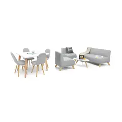 HOGAR VENECIA - Juego de Sala Oslo 5 Puestos + Juego de Comedor Lugo Matiz 4 Puestos Plata