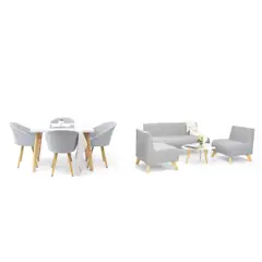 HOGAR VENECIA - Juego de Sala Oslo 5 Puestos + Juego de Comedor Lugo Matiz 4 Puestos Plata