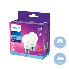 PHILIPS - Set de 2 Bombillo Led 800 Lúmenes 9w Luz Fría Certificado
