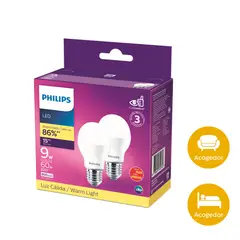 PHILIPS - Set de 2 Bombillo Led 800 Lúmenes 9w Luz Cálida Certificado