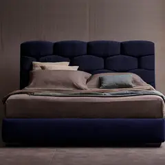 EKM DESIGN - Combo Esmeralda Cabecero + Base Cama Queen Azul Petróleo